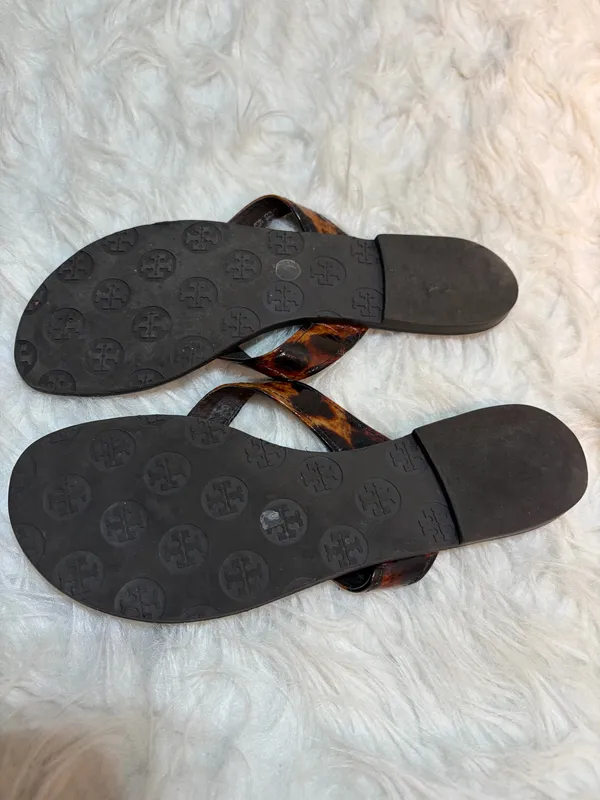 Tory Burch Brown Leather Leopard Print Flats Soles 8.5 Caroline 2 Ballet - Image 2