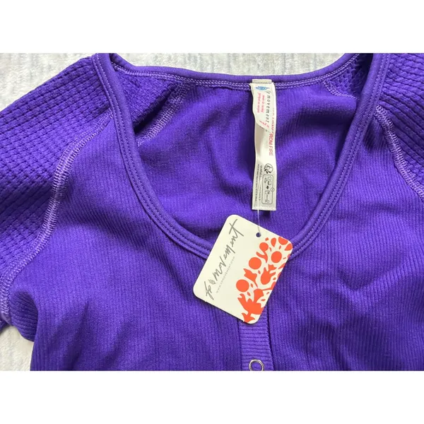 Free People Movement Bail out Amethyst Purple Waffle Knit Top XS/S OB1836168‎ - Image 2