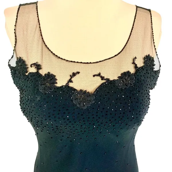Jovani Sheer Illusion Lace Evening Gown Black Beaded Maxi 8 Formal Prom Black Tie - Image 3