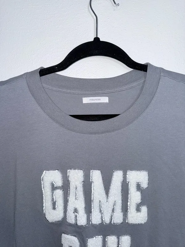 Maurices Game Day Oversized Fit Graphic Tee Gray Sequins Chenille - Image 3