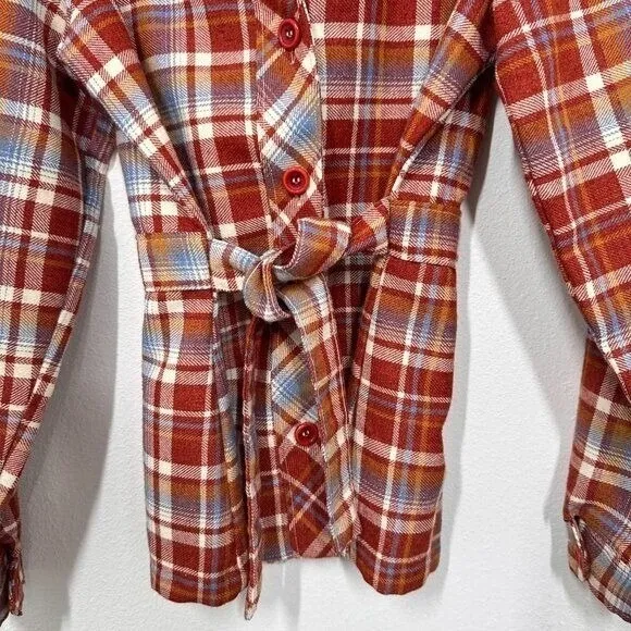Vintage Wrangler Women's Plaid Flannel Belted Shacket Jacket Western Retro Rodeo - Image 5
