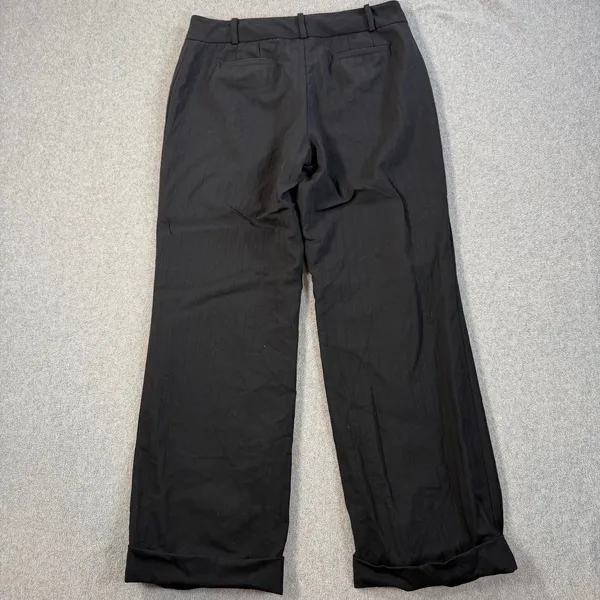 Ann Taylor Petites 4P Black Pinstripe Wide Leg Cuffed Dress Pants Virgin Wool - Image 8