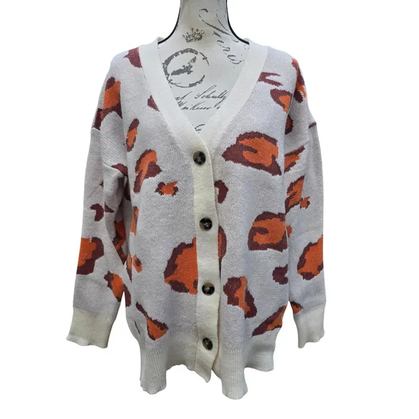 Umgee USA NWT Women Cream Rust Animal Print‎ Button Front Cardigan Sweater M - Image 2