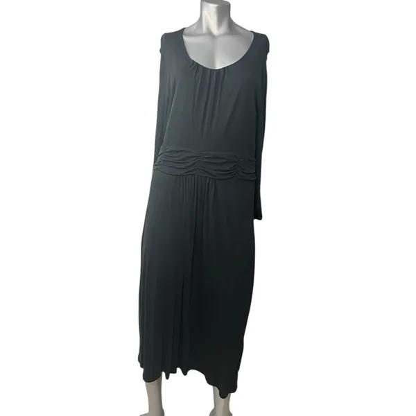 Boden Womens Mabel Jersey Dress 16L Black Ruched Knee Length Minimalist - Image 2