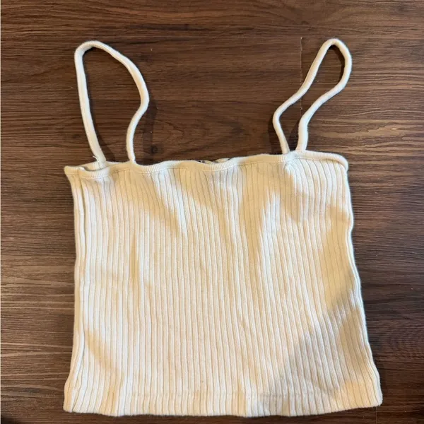 Brandy Melville Cream Ribbed Cropped Tank Top - Image 2