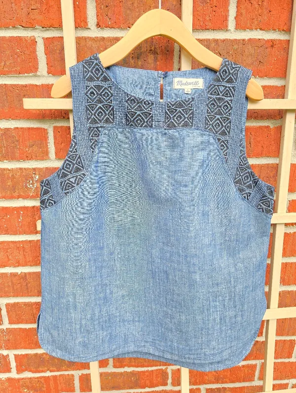 Madewell Blue Textured Design Sleeveless Top Large - Image 4