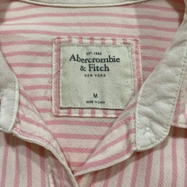 Abercrombie & Fitch Pink White Striped Button Down Shirt Women’s Medium - Image 3