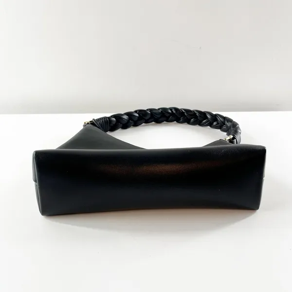 Aupen Nirvana Calfskin Leather with Gold-Tone Metal Shoulder Handbag Noir Black - Image 9