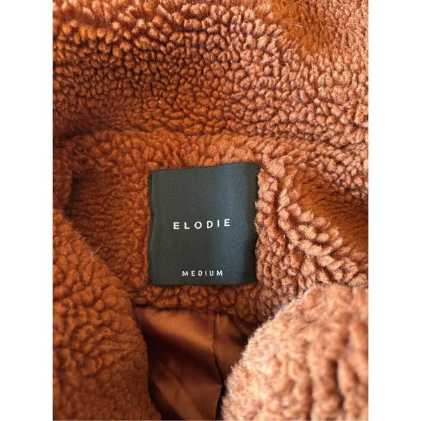 Anthropologie Elodie Faux Sherpa Teddy Coat Oversized Rust Size Medium Pockets - Image 2