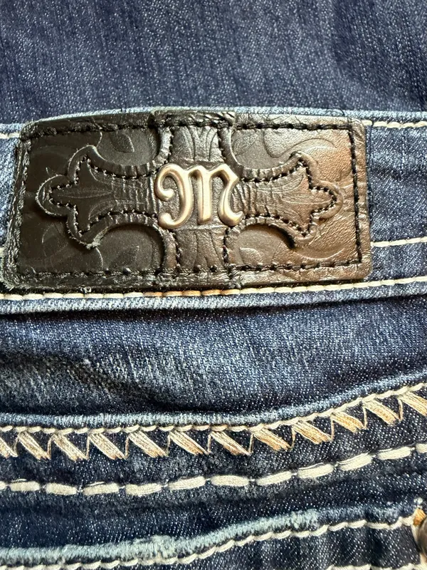Miss Me Dark Wash Bootcut Jeans • White Stitching • Rhinestone Back Pockets • 32 - Image 15