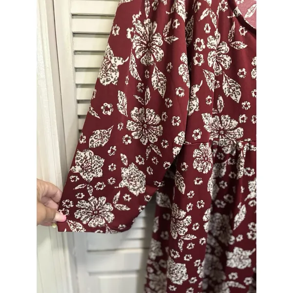R&B Collection Floral Midi Dress‎ Size 3XL 3/4 Sleeve Scoop Burgundy/Cream Boho - Image 4