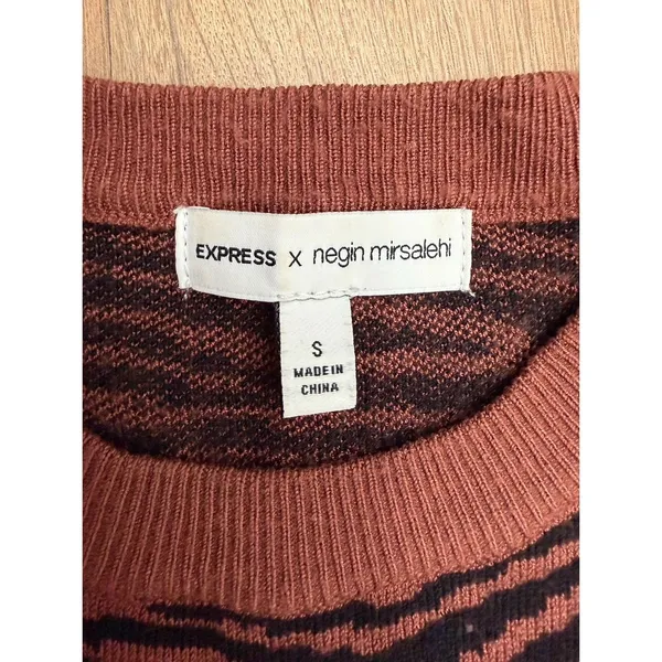 Express x Negin Mirsalehi Zebra Print Knit Midi Dress Brown Black S - Image 4