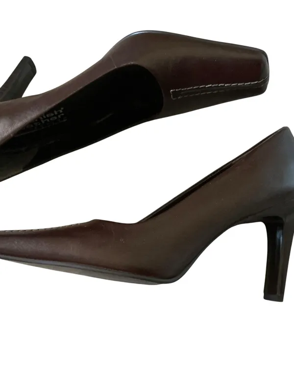 Vtg 90s Spanish leather by Sergio Zelcer pumps brown square toe heels shoes 6 - Image 2