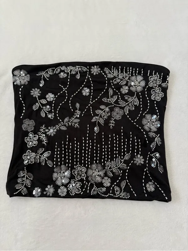 Faded Rose Black Beaded Sequin Tube Top M NWT Fairy Goth Y2K Party - Image 2