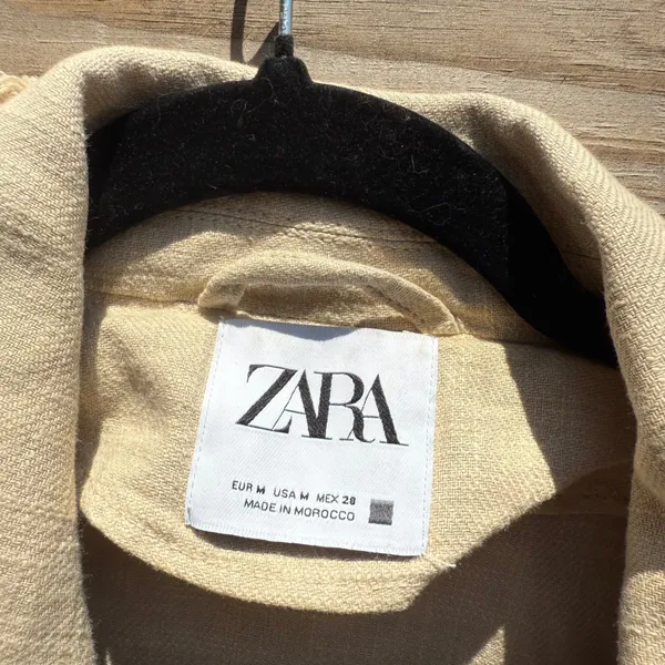 Zara Beige Linen Blend Cropped Jacket Frayed Hem Boho Tan Medium - Image 2
