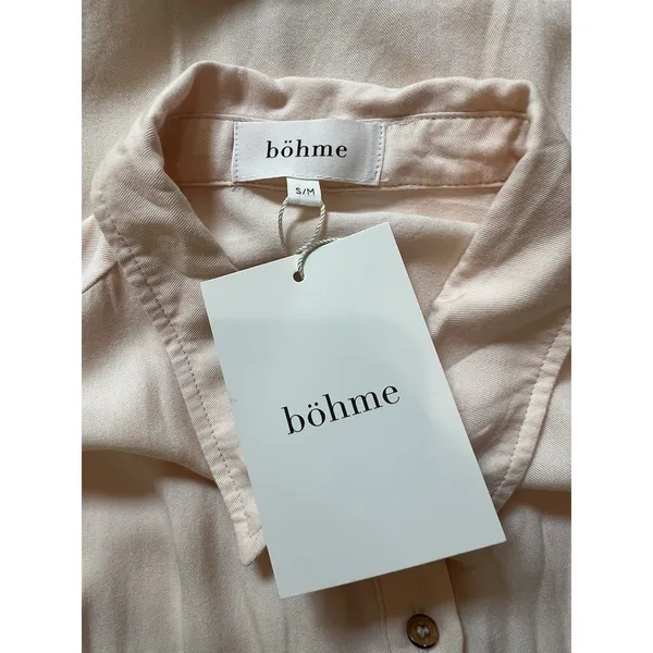 Bohme Boho Button-Up Tunic Shirt Peach Oversized Soft Girl Utility Raw Hem - Image 5