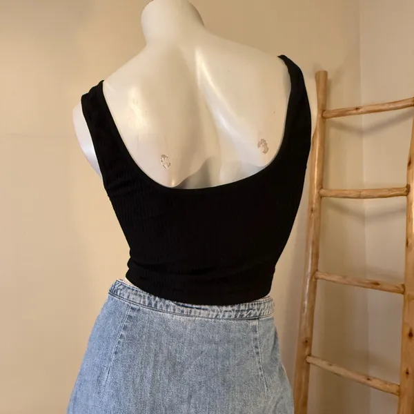 Free People Intimately Revolve Hailey's Henley Tank Top Black Snaps M/L - Image 6