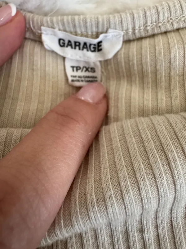Garage Ribbed Crop Tank Top Beige XS Square Neck Fitted - Image 3