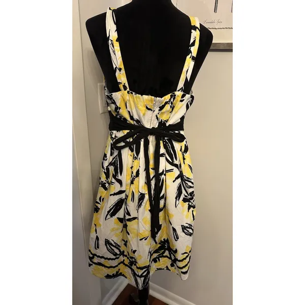 Vintage Y2K Sun Dress Yellow/White Black Trim Size14 City Triangles Party Church - Image 3