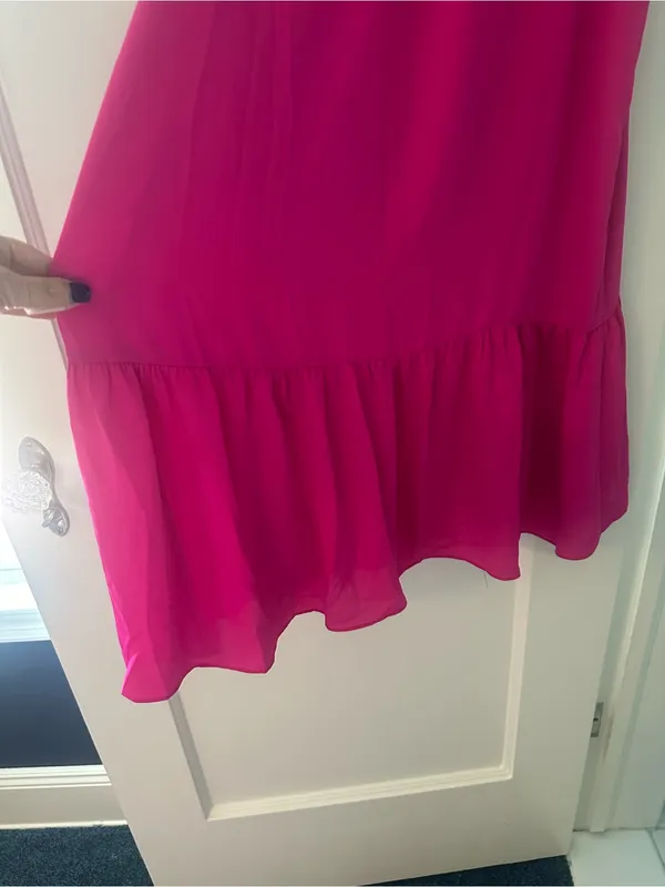 Amanda Uprichard nwt hot pink dress drop waist lined chain halter ruffle MEDIUM - Image 11