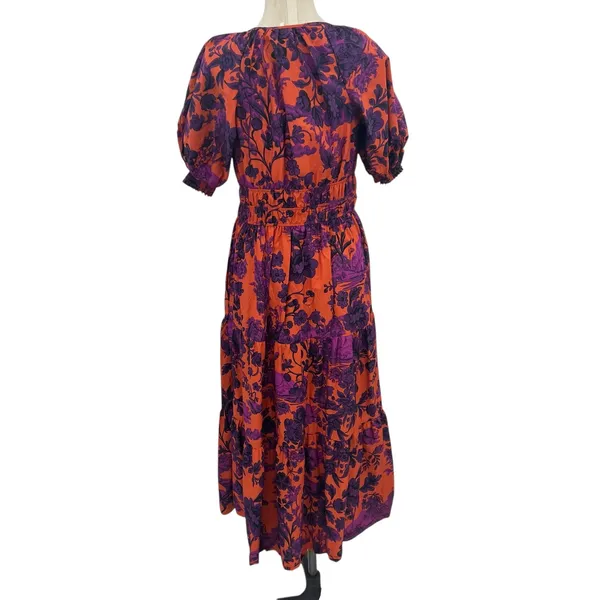 Anthropologie The Somerset Puff-Sleeve‎ Maxi Dress Floral Orange Purple Small - Image 8