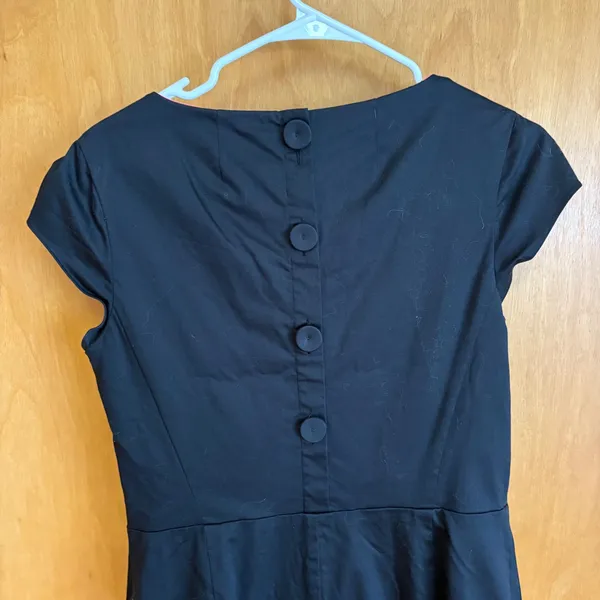 Boden Black Cap Sleeve Pleated Neck Sheath Dress US 10L‎ - Image 3