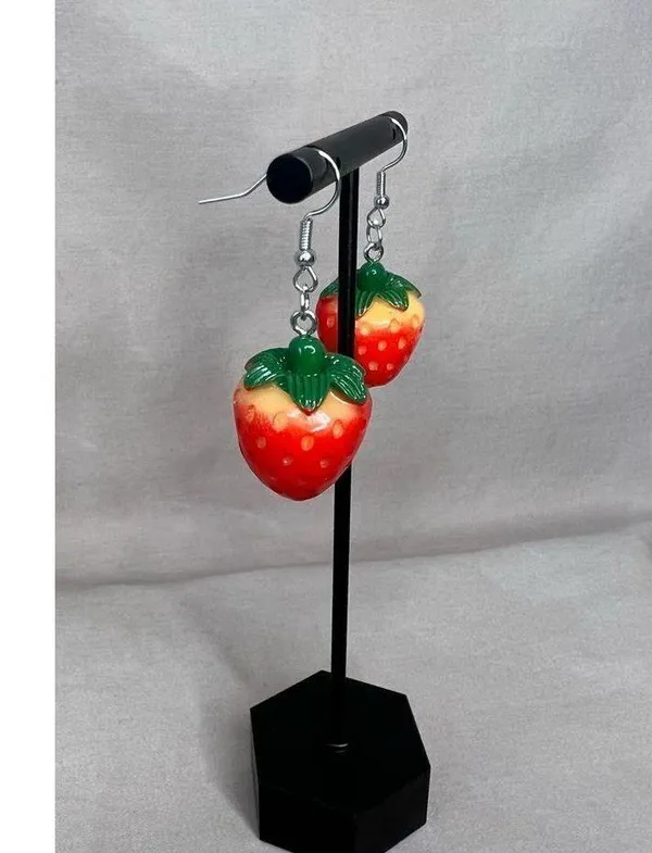 NWT Handmade Fun Strawberry Dangly Food Earrings - Image 3