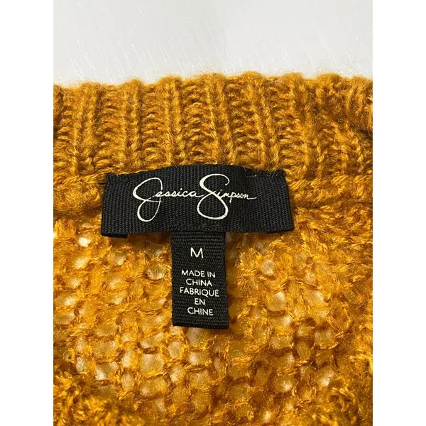 Jessica Simpson Mustard Yellow‎ Cable Knit Lace Sweater Size M - Image 6