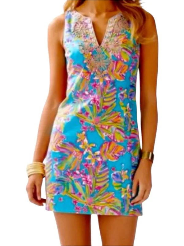 Lilly Pulitzer Turquoise Tropical Print Sleeveless Shift Dress - Image 5