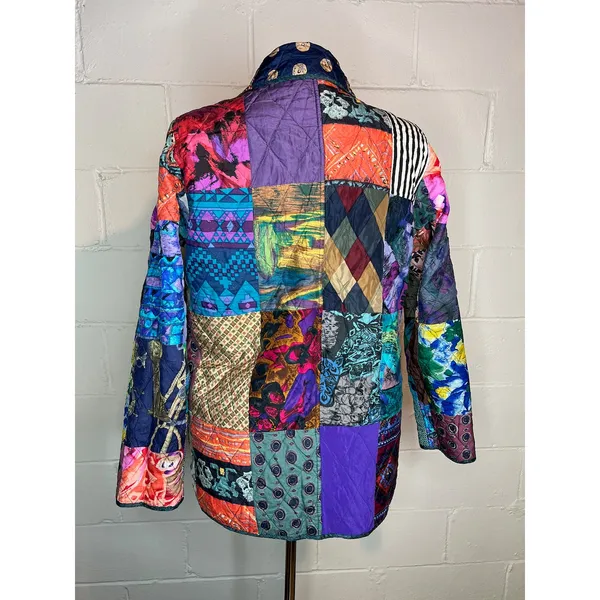 Jacket Quilted silk reversible bright green blue pink Size XL - Image 6