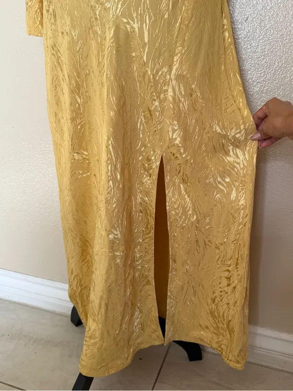 NWT H&M Gold Metallic Jacquard One Shoulder Open Back Maxi Dress M Y2K Glam - Image 4