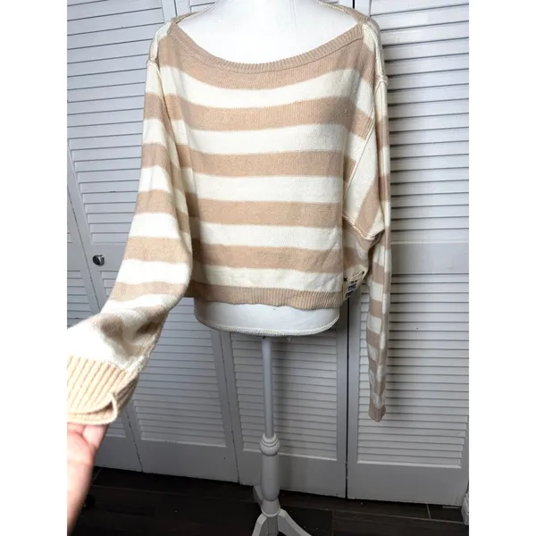 Free People Striped Into The Blue Crop Pullover Sweater Med NWT $108 - Image 5