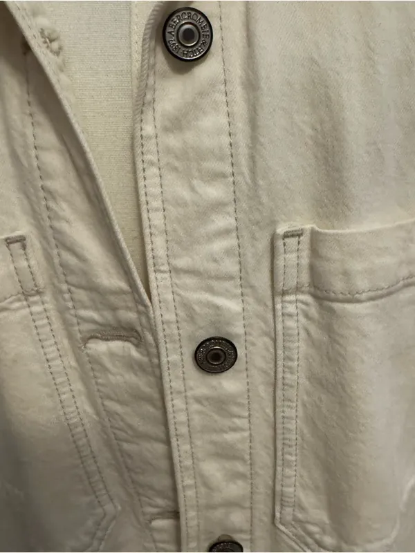 Abercrombie Women's Denim Shirt Jacket in Cream/Off-White - Image 8