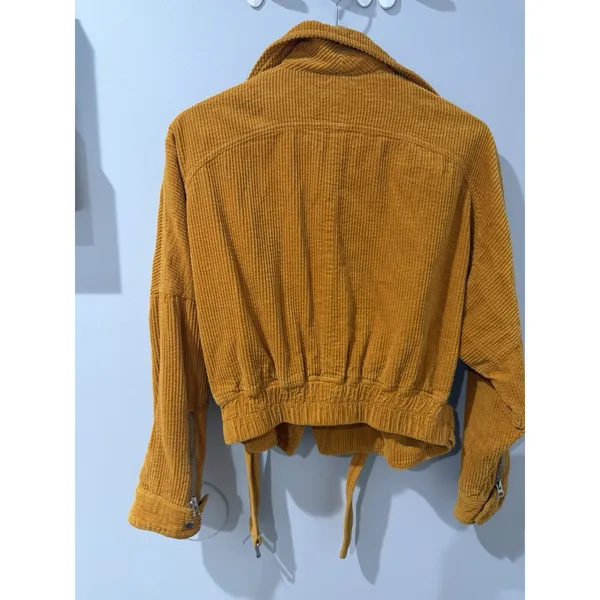 New Free People Jacket Small Slouchy Dolman Moto Corduroy Biker Caramel Orange - Image 9