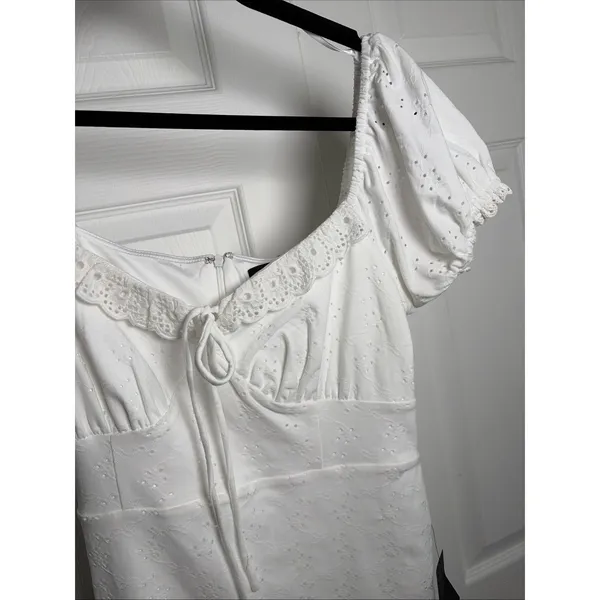 Lulus Eyelet Lace Mini Dress Size S White Puff Sleeve Romantic NEW Rush Sorority - Image 3