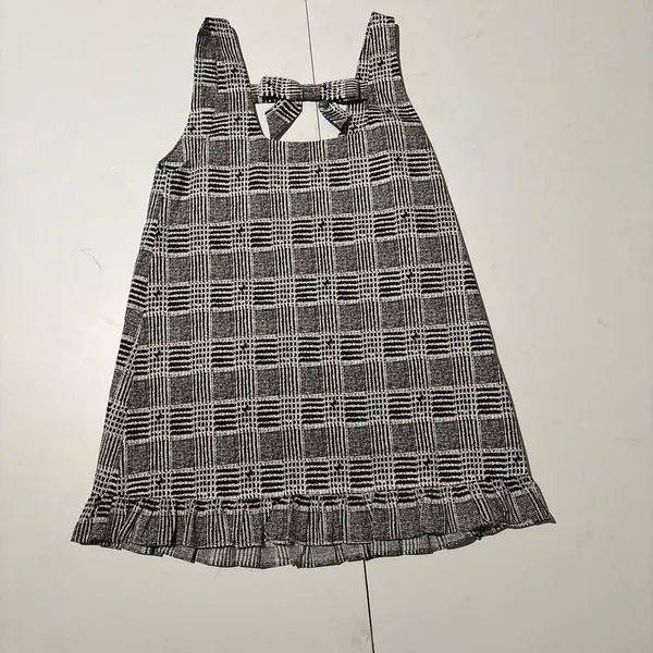 Black White Plaid Ruffle Hem Mini Dress Bow Back Sleeveless Preppy Y2K - Image 4