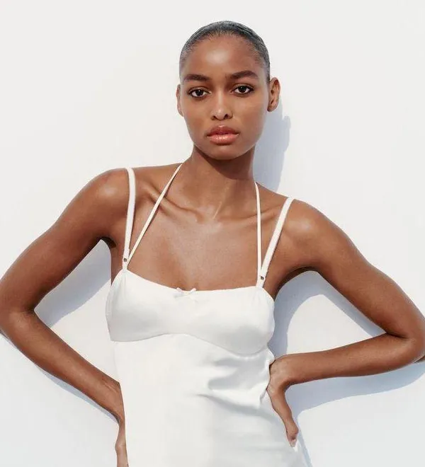 ZARA dress maxi white lingerie inspired satin effect wedding party - Image 3