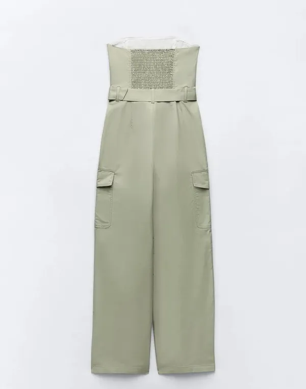 ZARA jumpsuit technical fabric cargo sleeveless wide streight leg light khaki - Image 8