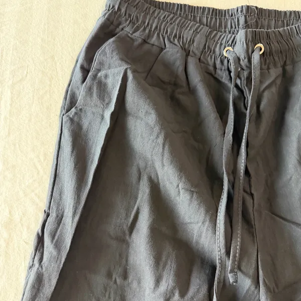 Women's Linen Cotton Style Pull On Drawstring Waist Black Pants Size M #260687 - Image 3