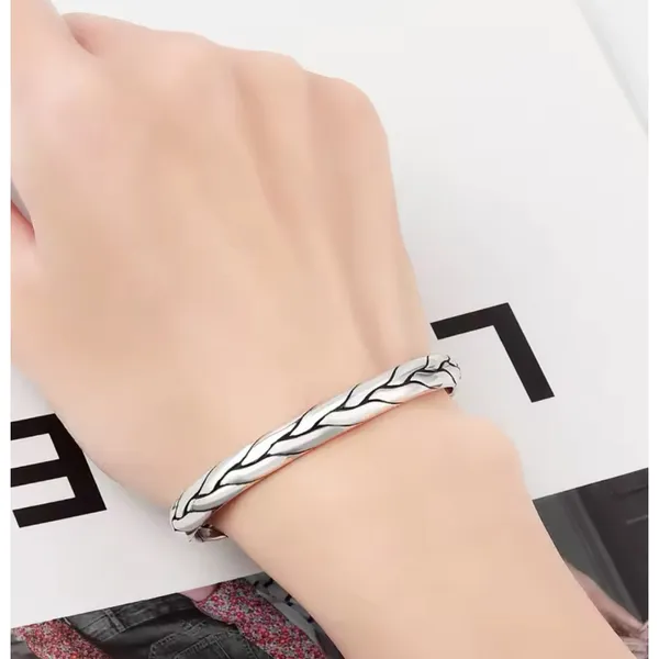 925‎ Sterling Silver Braided Cuff Bangle Bracelet Adjustable Open End - Image 10