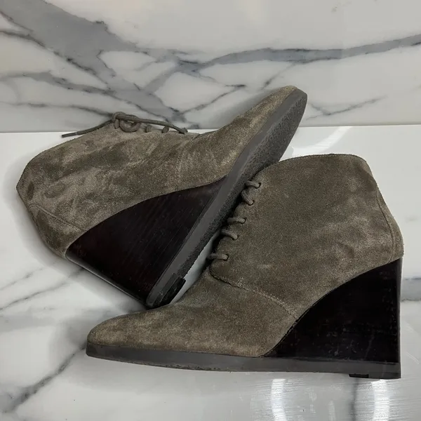 Franco Sarto Women's Classic Brown Suede Lace Up Wedge Heel Weston Boots Sz 8 - Image 6