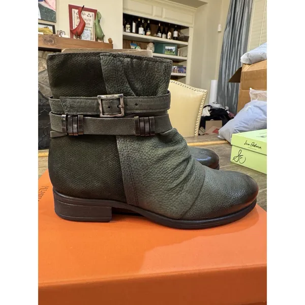 Miz Mooz Scarborough Leather Ankle Boots Size 38 US 7.5 Wide Green Moto Boho - Image 3