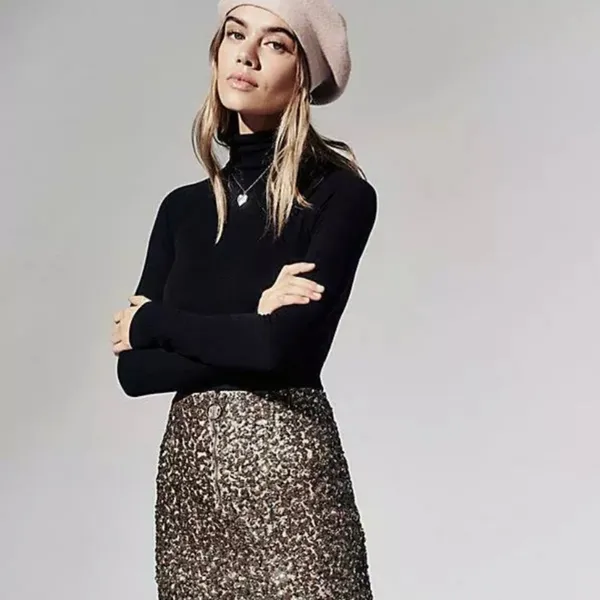 Free People Lined Gold Sequin Zip Up Mini Skirt - Image 4