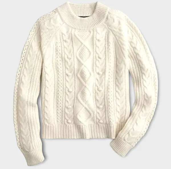 J.Crew | Medium | Cream White Pom Pom Cable Knit Sweater Lambswool Blend - Image 3