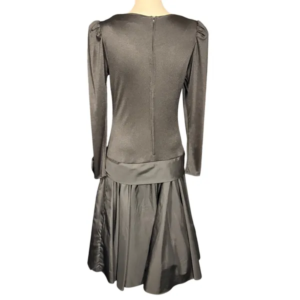 After Dark Vintage 80s‎ Black Drop Waist Pleated Bow Cocktail Dress Size 6 glam - Image 2