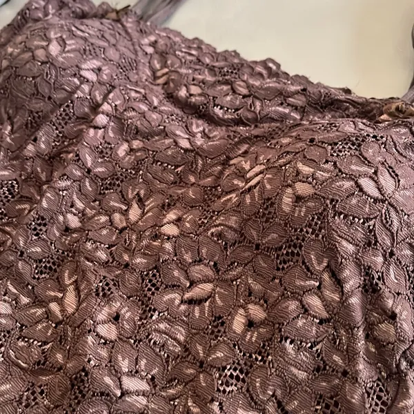 Y2K Brown Lace Built-In Bra Stretchy Cami Tank Top Size S - Image 3