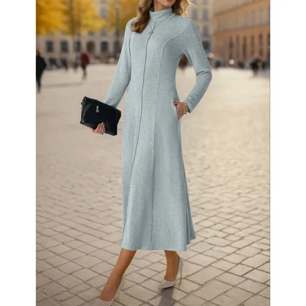 NEW Super Soft Knit Long Sleeve Mock Neck Pullover Maxi Dress M - Image 6