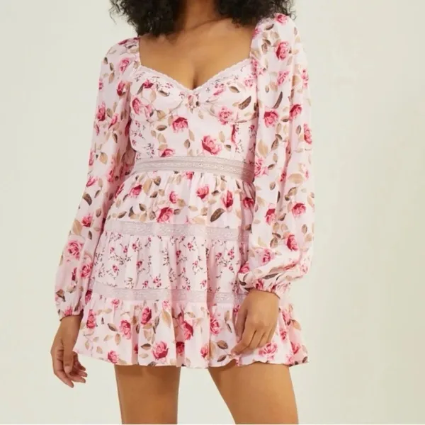 Altar’d State Pink Kate Floral Mini Dress Size Largebustier corset bodice - Image 3