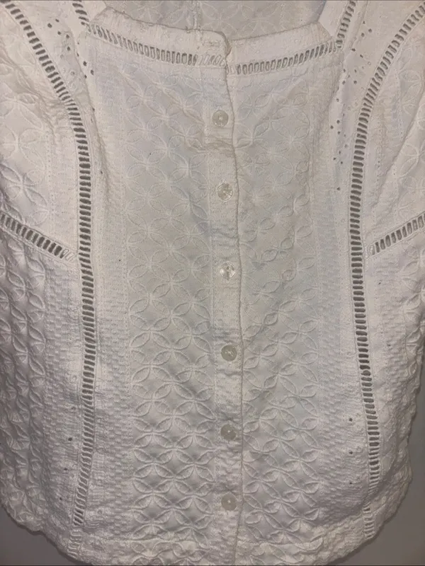 Ett:Twa By Anthropology White Button Front Eyelet Blouse Classic Square Neckline - Image 2