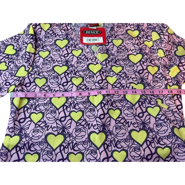 NWT Denice Pink Heart Love Scrubs Vneck Top Medium Women’s Style1146 - Image 3